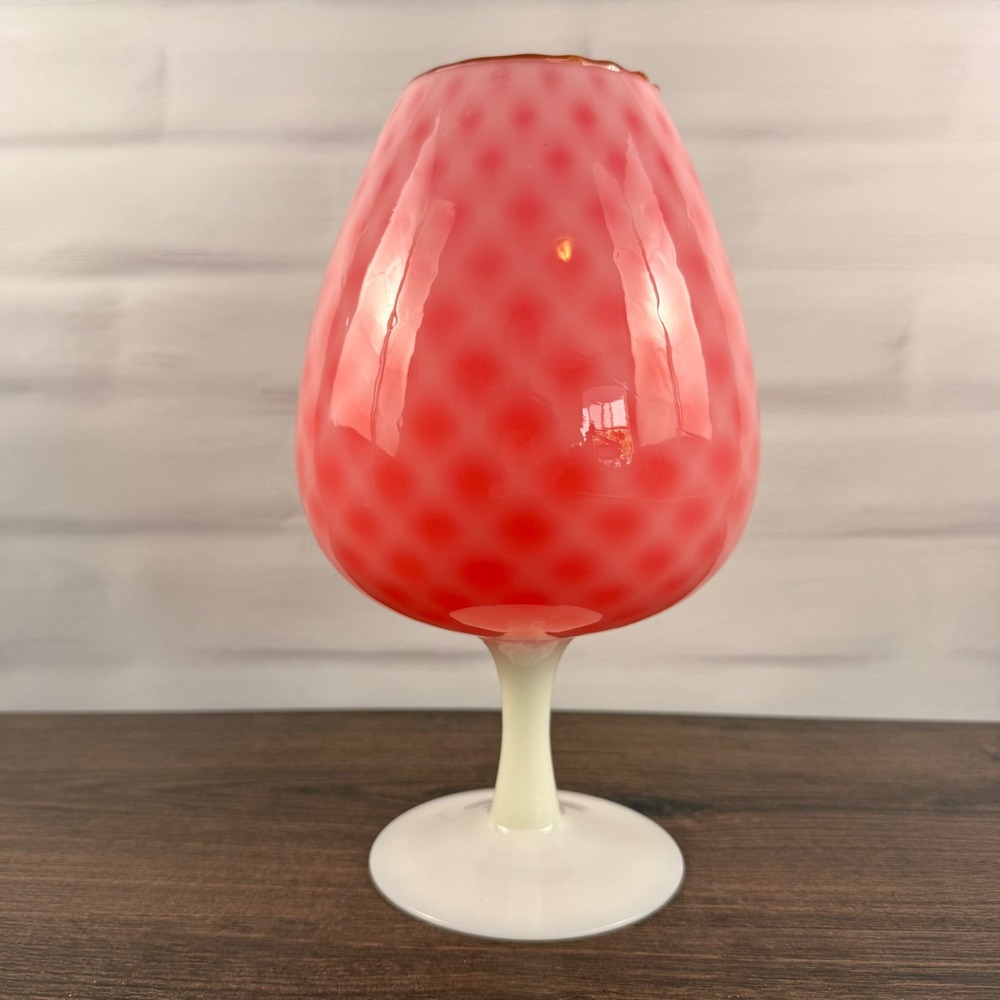 Empoli Pink Cased Glass Goblet Chalice White Stem Italian MCM